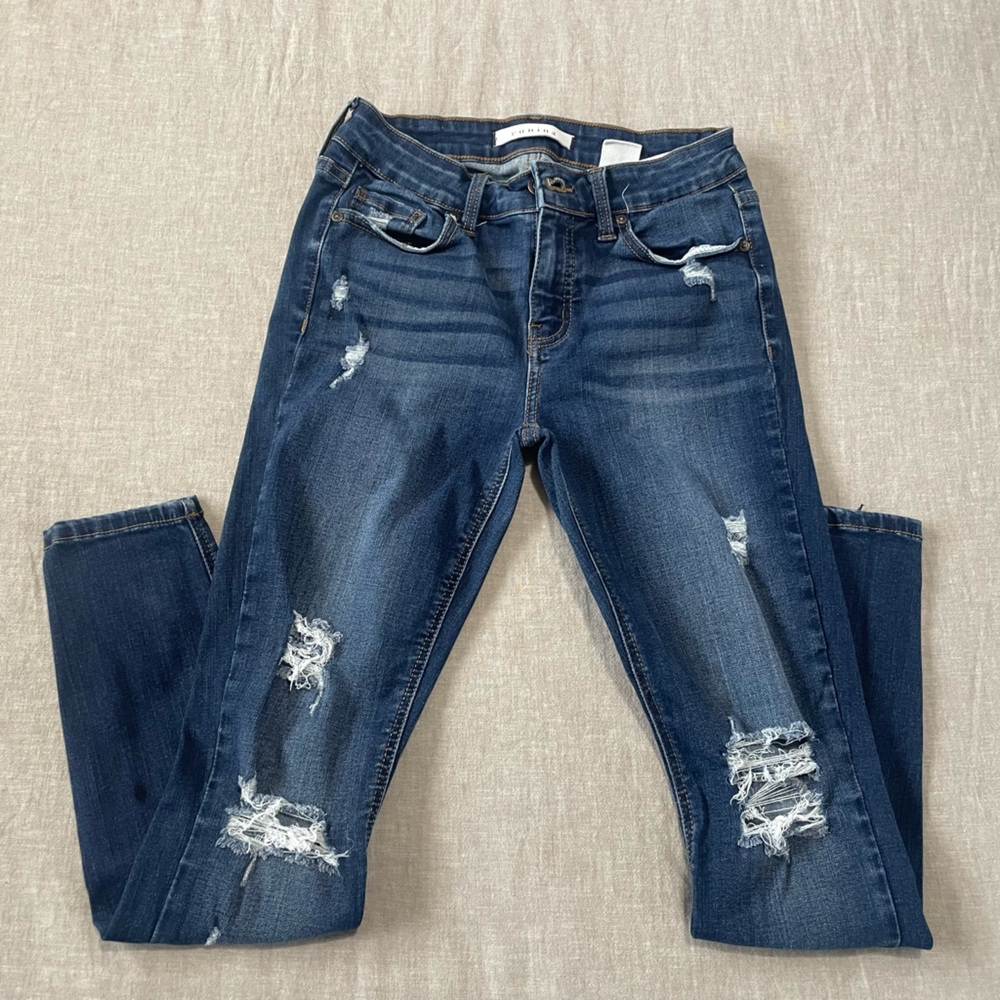 Eunina Dark Blue Distressed Straight Leg Jeans